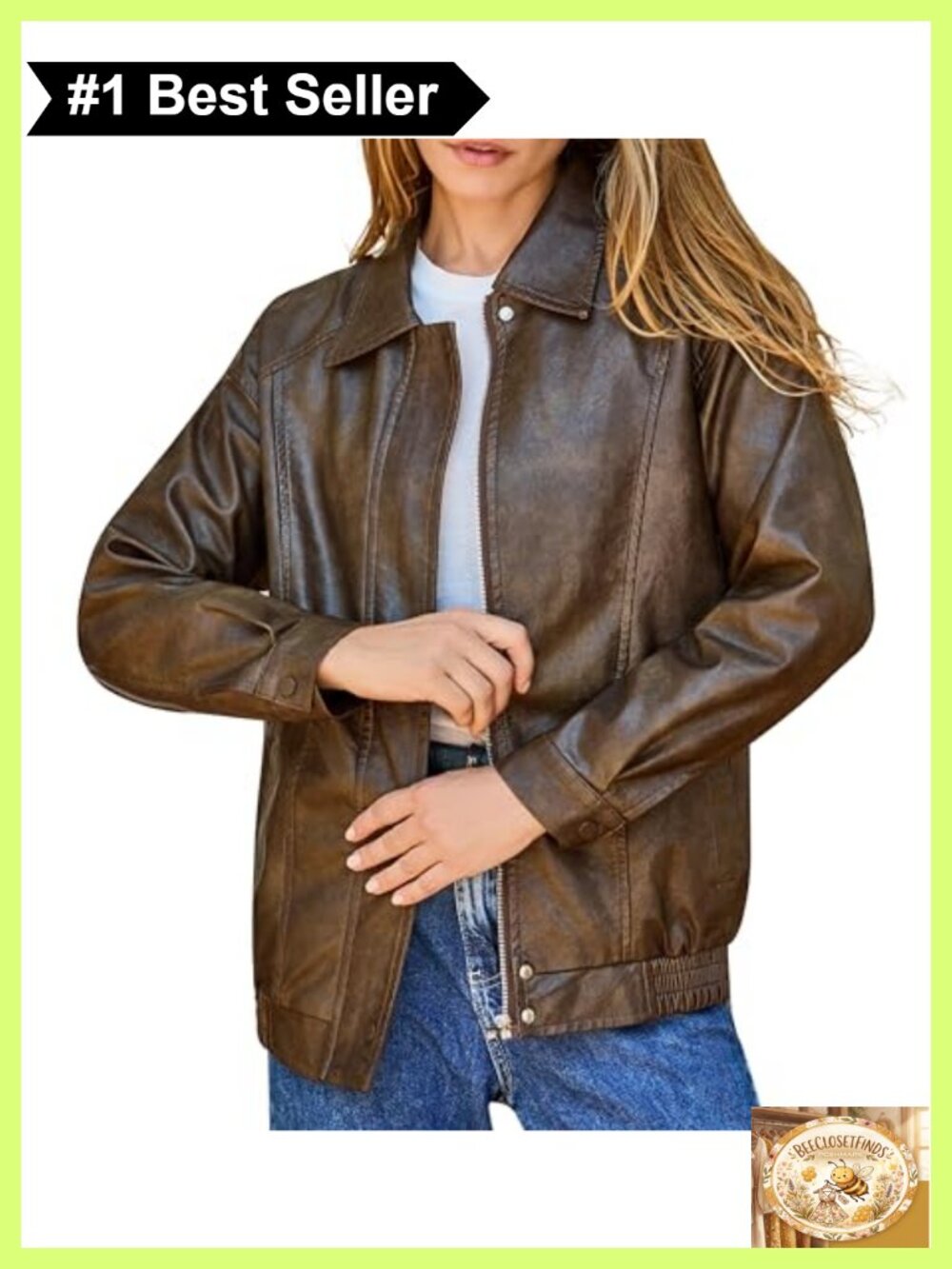 Oversized Faux Leather Bomber Jacket Vegan Moto Zip Up